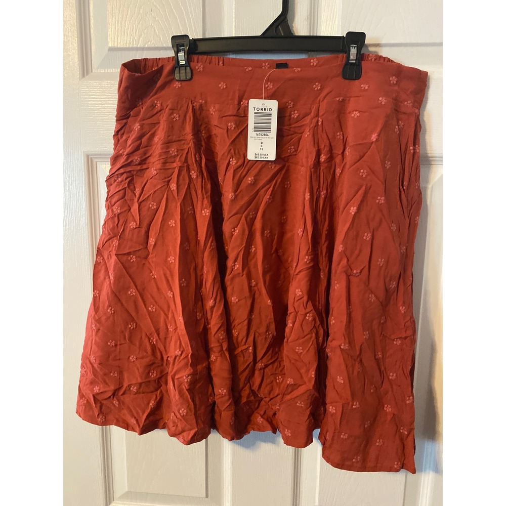 Torrid Rust Orange Floral Eyelet High Waist A-Line Skirt Plus Size 0 L 12 NEW